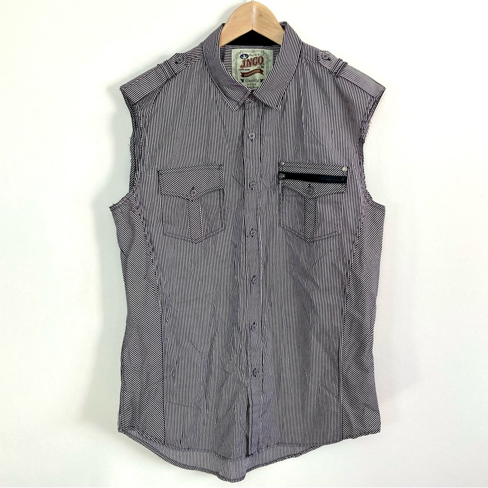 JNCO Crownbrand 100% Cotton Striped Sleeveless Shirt Men’s Large